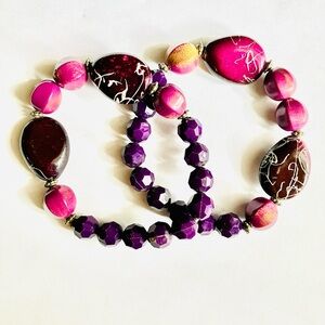 Elastic Chunky Purple Beaded Bracelets